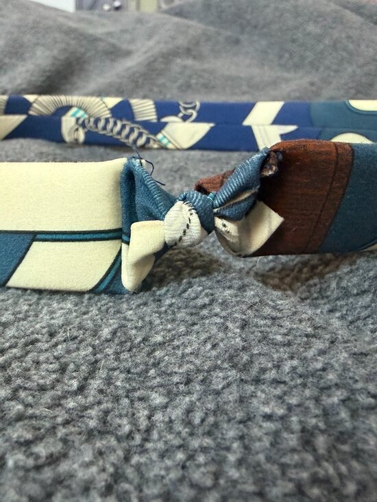 HERMÈS Paris Stretch Silk Waist Belt Size S Blue Geometric Made in France main image 4